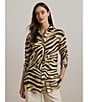 Lauren Ralph Lauren Linen Zebra Print Point Collar Long Sleeve Button-Front Shirt, Color:Cream/Brown - Image 6
