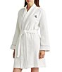 Color:White - Image 1 - Long Kimono Sleeve Short Cozy Cotton Robe