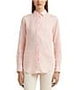 Color:Pink Opal - Image 1 - Point Collar Long Roll-Tab Sleeve Button Front Linen Shirt