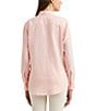 Color:Pink Opal - Image 2 - Point Collar Long Roll-Tab Sleeve Button Front Linen Shirt