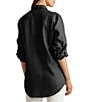 Color:Polo Black - Image 2 - Point Collar Long Roll-Tab Sleeve Button Front Linen Shirt