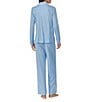 Color:Blue Stripe - Image 2 - Long Sleeve Notch Collar & Long Pant Knit Striped Pajama Set