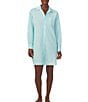 Color:Turquoise Print - Image 1 - Long Sleeve Notch Collar Button-Front Woven Checkered Nightshirt