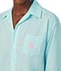 Color:Turquoise Print - Image 3 - Long Sleeve Notch Collar Button-Front Woven Checkered Nightshirt