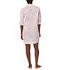 Color:Pink Print - Image 2 - Long Sleeve Notch Collar Button-Front Woven Paisley Nightshirt