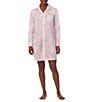 Color:Pink Print - Image 3 - Long Sleeve Notch Collar Button-Front Woven Paisley Nightshirt
