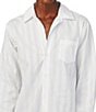 Color:White - Image 3 - Long Sleeve Notch Collar Button-Front Woven Shadow Stripe Nightshirt