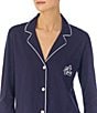 Color:Navy - Image 3 - Long Sleeve Notch Collar Knit Long Pajama Set