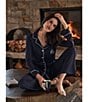 Color:Navy - Image 5 - Long Sleeve Notch Collar Knit Long Pajama Set