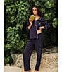 Lauren Ralph Lauren Long Sleeve Notch Collar Knit Long Cursive Monogram Pajama Set, Color:Navy - Image 6