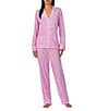 Color:Pink Paisley - Image 1 - Long Sleeve Notch Collar Knit Paisley Print Pajama Set