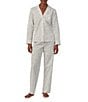 Color:White/Floral - Image 1 - Long Sleeve Notch Collar Long Pant Woven Floral Striped Pajama Set