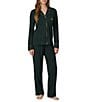 Lauren Ralph Lauren Long Sleeve Notch Collar Plaid Trim Knit Pajama Set - Image 1