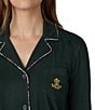 Lauren Ralph Lauren Long Sleeve Notch Collar Plaid Trim Knit Pajama Set - Image 3