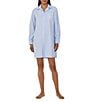 Color:Blue Stripe - Image 1 - Long Sleeve Roll Tab Woven Button-Front Striped Nightshirt