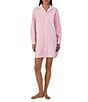 Color:Pink Stripe - Image 1 - Long Sleeve Roll Tab Woven Button-Front Striped Nightshirt