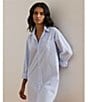 Lauren Ralph Lauren Long Sleeve Roll Tab Woven Button-Front Striped Nightshirt - Image 6