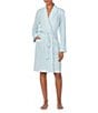 Lauren Ralph Lauren Long Sleeve Shawl Collar Interlock Knit Striped Short Robe, Color:Light Blue Stripe - Image 1