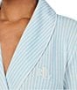 Lauren Ralph Lauren Long Sleeve Shawl Collar Interlock Knit Striped Short Robe, Color:Light Blue Stripe - Image 3