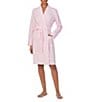 Lauren Ralph Lauren Long Sleeve Shawl Collar Interlock Knit Striped Short Robe, Color:Pink Stripe - Image 1