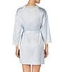 Color:Blue/White - Image 2 - Matte Satin Kimono Short Wrap Robe