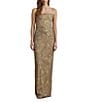 Lauren Ralph Lauren Mesh Beaded Palm Print Square Neck Sleeveless Column Gown, Color:Medium Grey Multi - Image 1