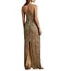 Lauren Ralph Lauren Mesh Beaded Palm Print Square Neck Sleeveless Column Gown, Color:Medium Grey Multi - Image 2