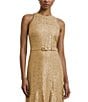 Lauren Ralph Lauren Metallic Lace Round Neck Sleeveless Belted Tiered ...