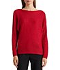 Color:Red - Image 1 - Metallic Long Sleeve Boat Neck Sweater