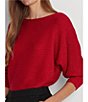 Color:Red - Image 6 - Metallic Long Sleeve Boat Neck Sweater