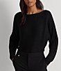 Color:Black - Image 1 - Metallic Long Sleeve Boat Neck Sweater