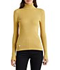 Color:Gold - Image 1 - Metallic Ribbed Knit Long Sleeve Turtleneck Sweater