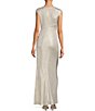 Color:Cream/Gold - Image 2 - Metallic Round Neck Front Slit Ruched Waist Gown