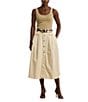 Lauren Ralph Lauren Micro-Sanded Twill Button Front Midi Skirt, Color:Ivory Beige - Image 3