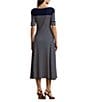 Lauren Ralph Lauren Stripe Print Knit Boat Neck Elbow Length Sleeve Side Panel Fit & Flare Midi Dress, Color:Lauren Navy - Image 2