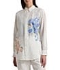 Color:White - Image 1 - Oversized Floral Eyelet Linen Shirt