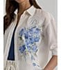 Color:White - Image 6 - Oversized Floral Eyelet Linen Shirt