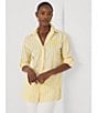 Color:Primrose Yellow/White - Image 4 - Oversized Stripe Embroidered RLL Chest Point Collar Long Sleeve Button Down Shirt
