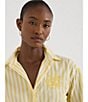 Color:Primrose Yellow/White - Image 6 - Oversized Stripe Embroidered RLL Chest Point Collar Long Sleeve Button Down Shirt