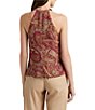 Color:Taupe Multi - Image 2 - Paisley Halter Neck Coordinating Keyhole Blouse