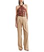 Color:Taupe Multi - Image 3 - Paisley Halter Neck Coordinating Keyhole Blouse