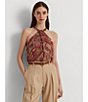 Color:Taupe Multi - Image 4 - Paisley Halter Neck Coordinating Keyhole Blouse
