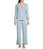 Lauren Ralph Lauren Paisley Print Border Print 3/4 Sleeve Notch Collar Knit Long Pajama Set, Color:Blue Paisley - Image 1