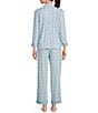 Lauren Ralph Lauren Paisley Print Border Print 3/4 Sleeve Notch Collar Knit Long Pajama Set, Color:Blue Paisley - Image 2