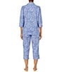 Color:Blue Paisley - Image 2 - Paisley Print Jersey Knit 3/4 Sleeve Notch Collar Cropped Pajama Set