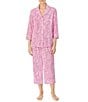 Color:Pink Paisley - Image 1 - Paisley Print Jersey Knit Notch Collar 3/4 Sleeve Embroidered Pocket Capri Pajama Set