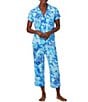 Color:Blue Paisley - Image 1 - Paisley Print Short Sleeve Notch Collar Capri Jersey Knit Pant Pajama Set