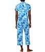 Color:Blue Paisley - Image 2 - Paisley Print Short Sleeve Notch Collar Capri Jersey Knit Pant Pajama Set