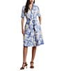 Lauren Ralph Lauren Paisley Tie-Front Linen Fit & Flare Midi Shirt Dress, Color:White/Blue - Image 1