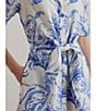 Lauren Ralph Lauren Paisley Tie-Front Linen Fit & Flare Midi Shirt Dress, Color:White/Blue - Image 4